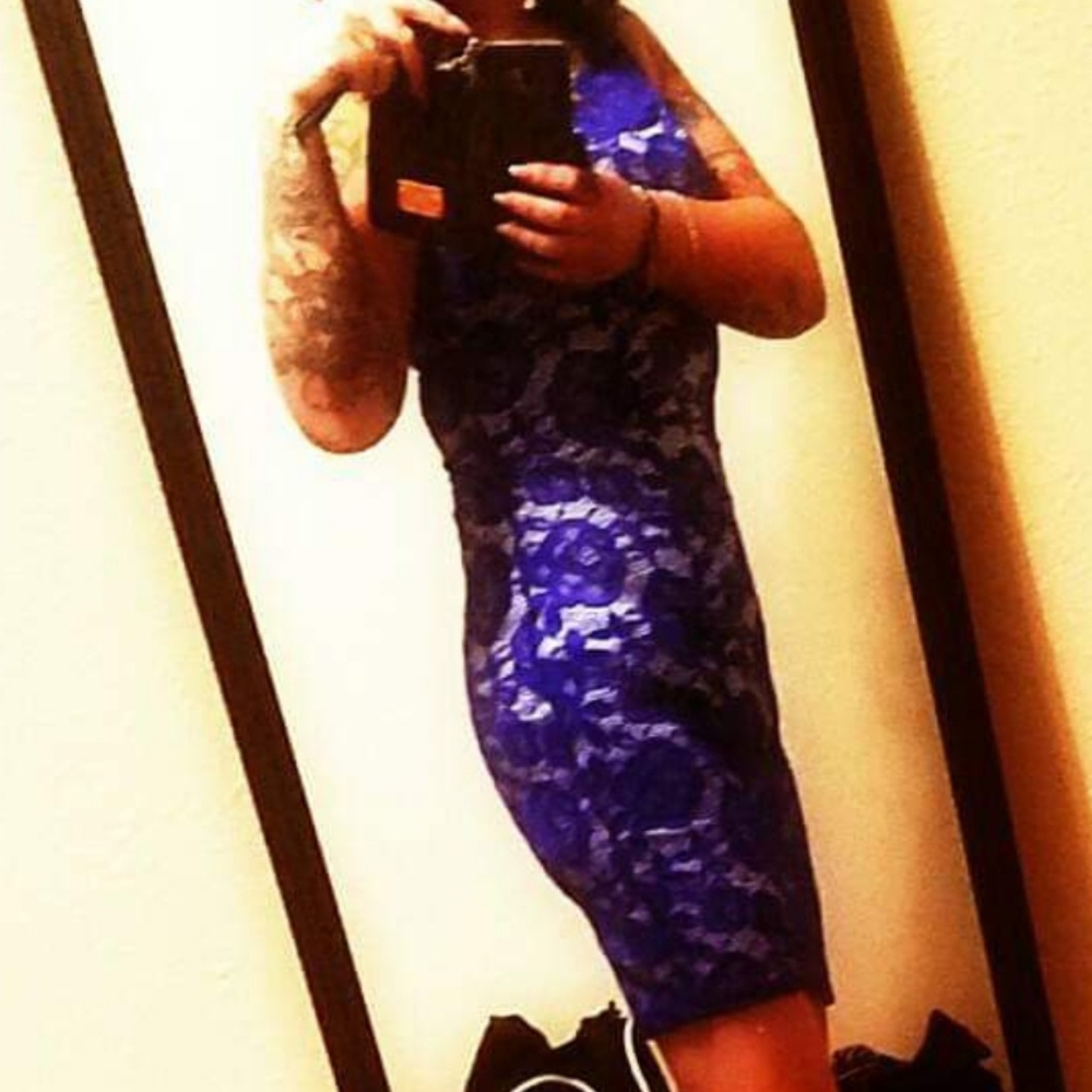 Blue Lace Bodycon Dress